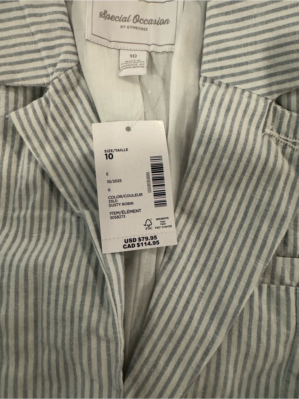 Gymboree Dusty Robin and White Striped Blazer